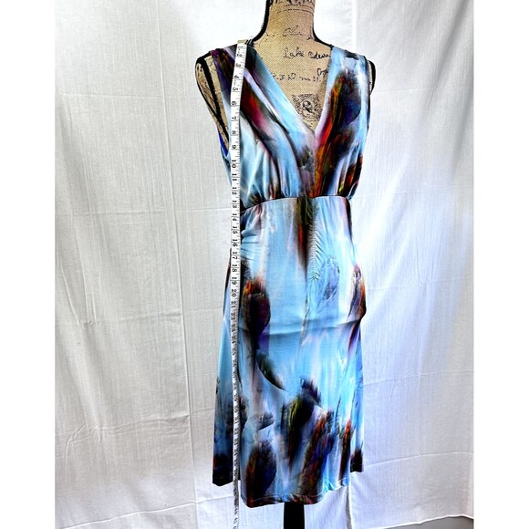CREOLA Women A-Line Dress Sz 44/8 Multicolor Abstract Print Stretch V-Neck Italy - Picture 6 of 16